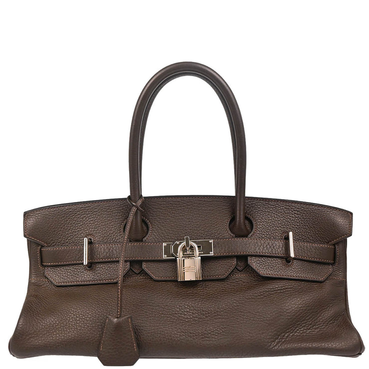 Hermes 2005 Chocolat Taurillon Clemence Shoulder Birkin Handbag