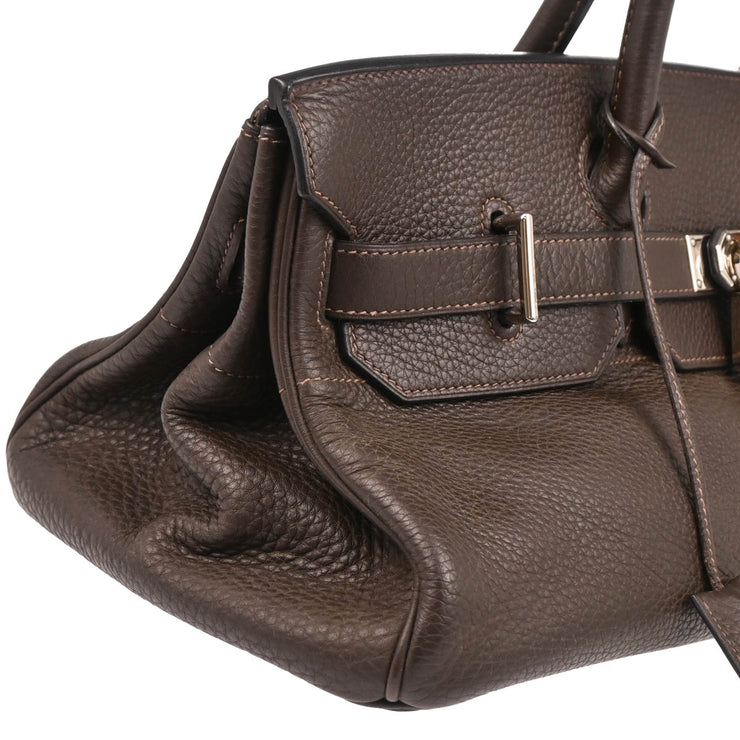 Hermes 2005 Chocolat Taurillon Clemence Shoulder Birkin Handbag