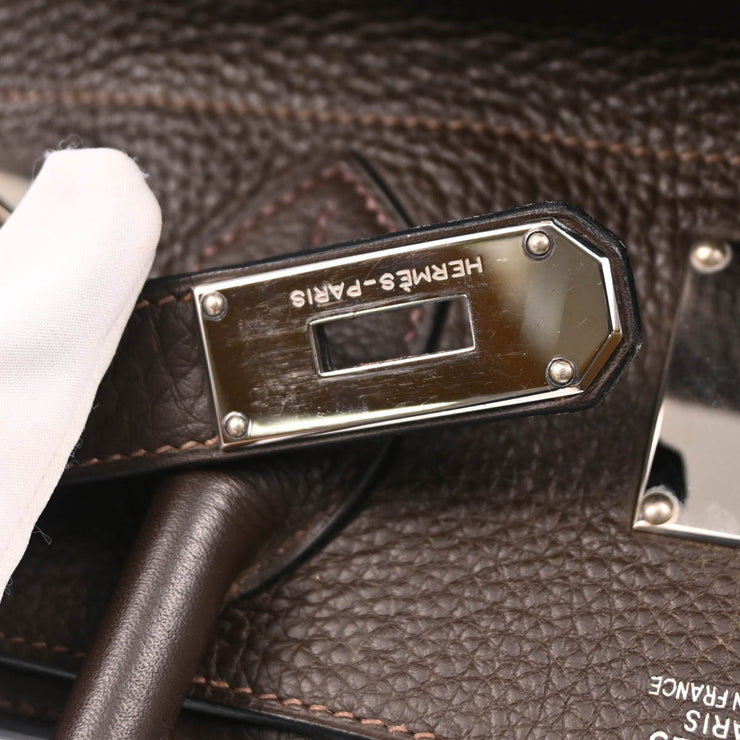 Hermes 2005 Chocolat Taurillon Clemence Shoulder Birkin Handbag