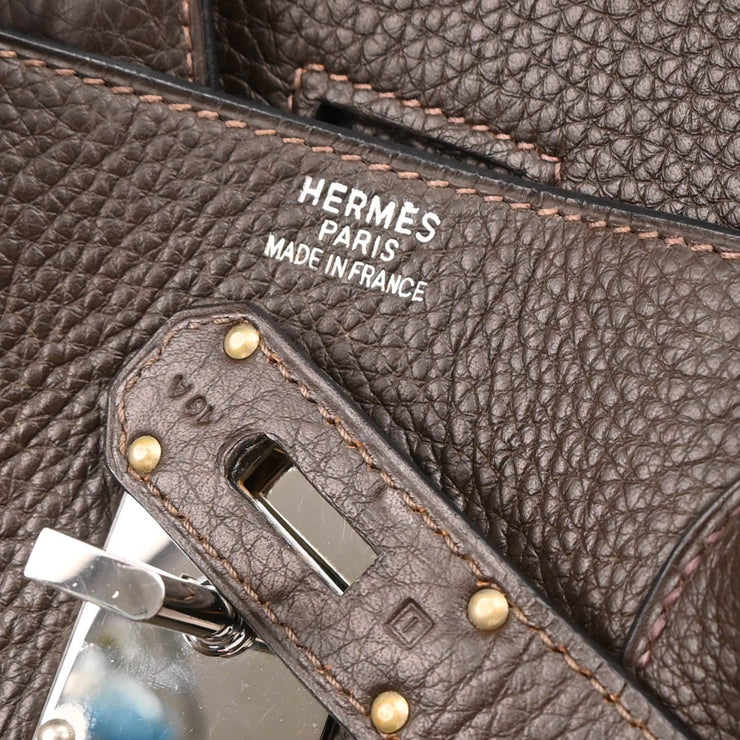 Hermes 2005 Chocolat Taurillon Clemence Shoulder Birkin Handbag
