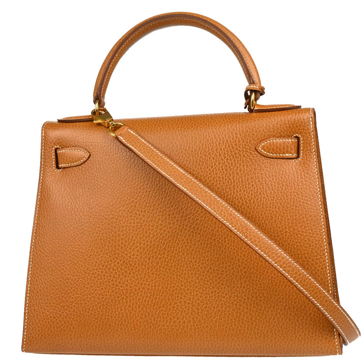 Hermes 1994 Gold Ardennes Kelly 28 Sellier 2way Shoulder Handbag
