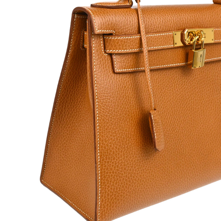 Hermes 1994 Gold Ardennes Kelly 28 Sellier 2way Shoulder Handbag