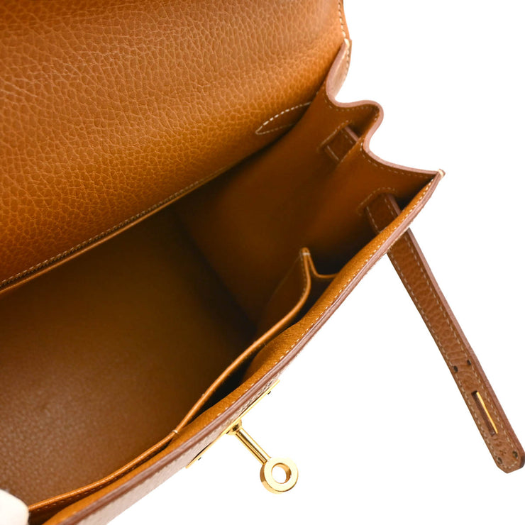 Hermes 1994 Gold Ardennes Kelly 28 Sellier 2way Shoulder Handbag