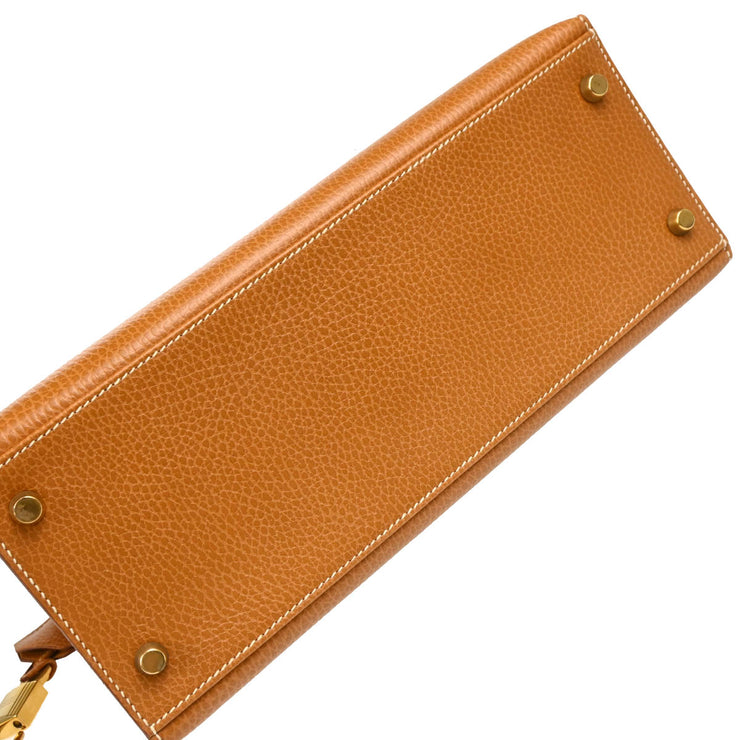 Hermes 1994 Gold Ardennes Kelly 28 Sellier 2way Shoulder Handbag