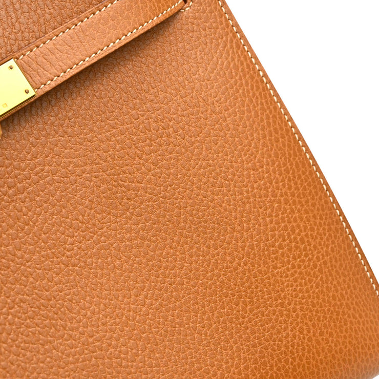Hermes 1994 Gold Ardennes Kelly 28 Sellier 2way Shoulder Handbag