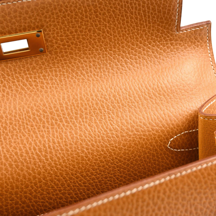 Hermes 1994 Gold Ardennes Kelly 28 Sellier 2way Shoulder Handbag