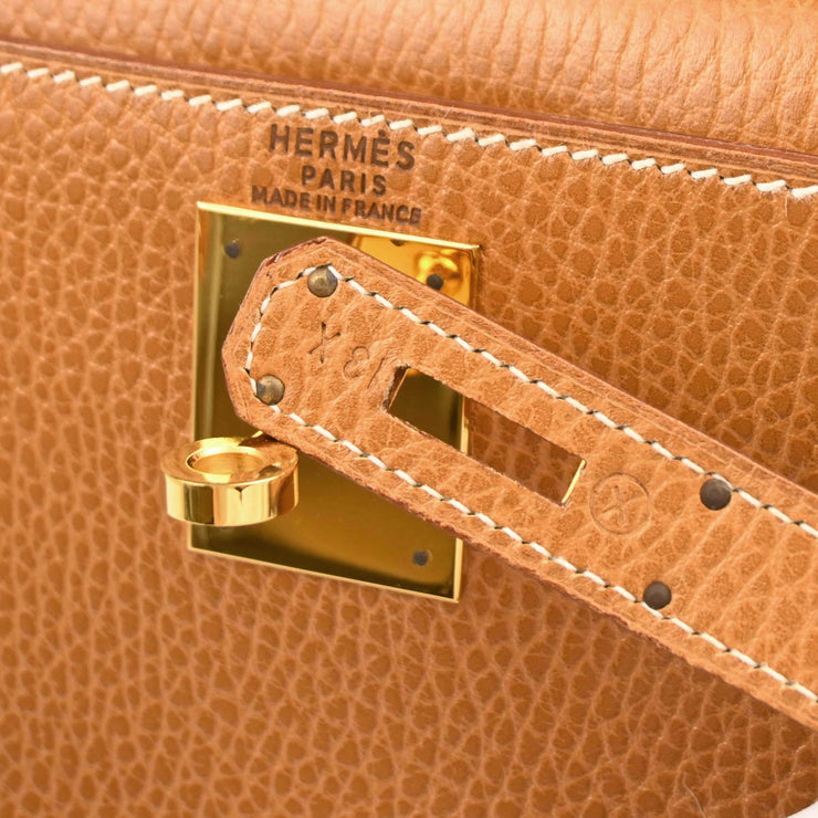Hermes 1994 Gold Ardennes Kelly 28 Sellier 2way Shoulder Handbag