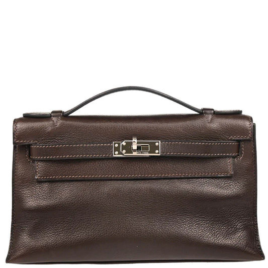 Hermes 2005 Ebene Evergrain Kelly Pochette Handbag
