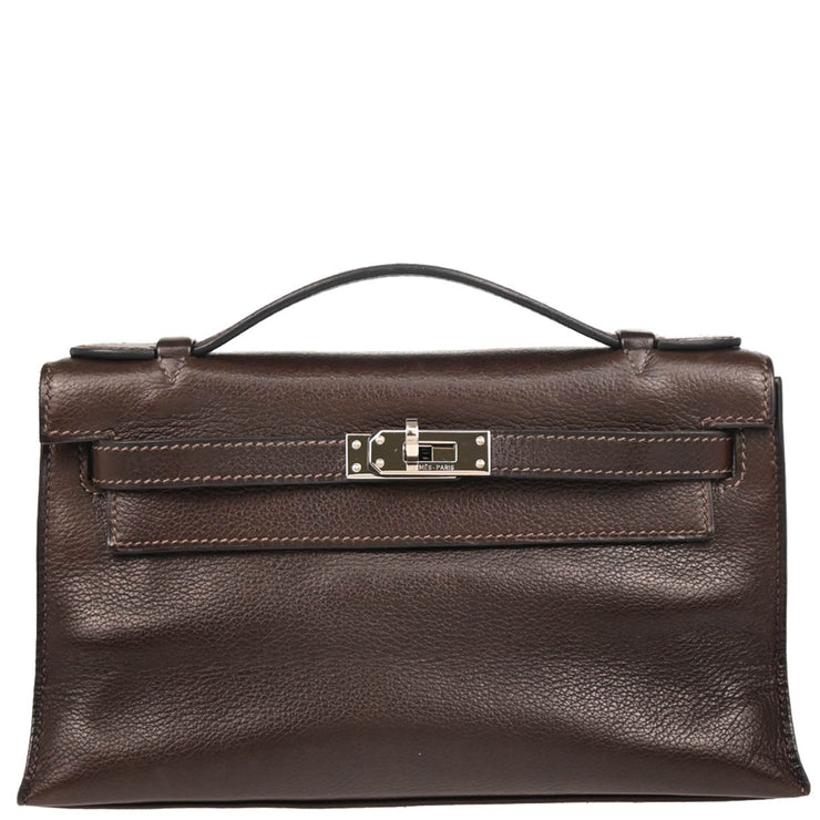 Hermes 2005 Ebene Evergrain Kelly Pochette Handbag