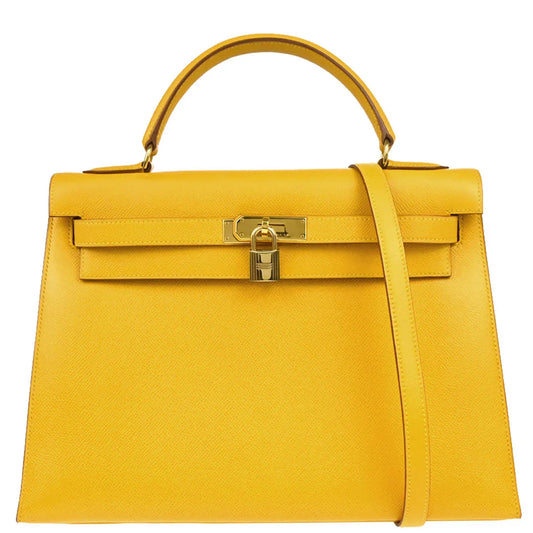 Hermes Jaune Courchevel Kelly 32 Sellier Handbag
