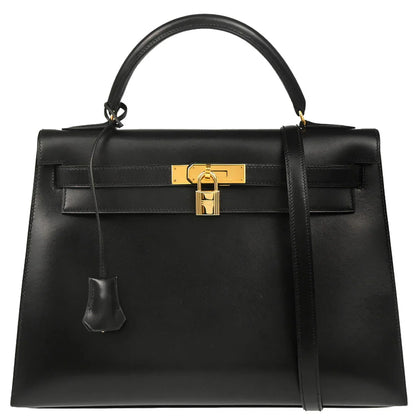 Hermes Black Box Calf Kelly 32 Sellier Handbag