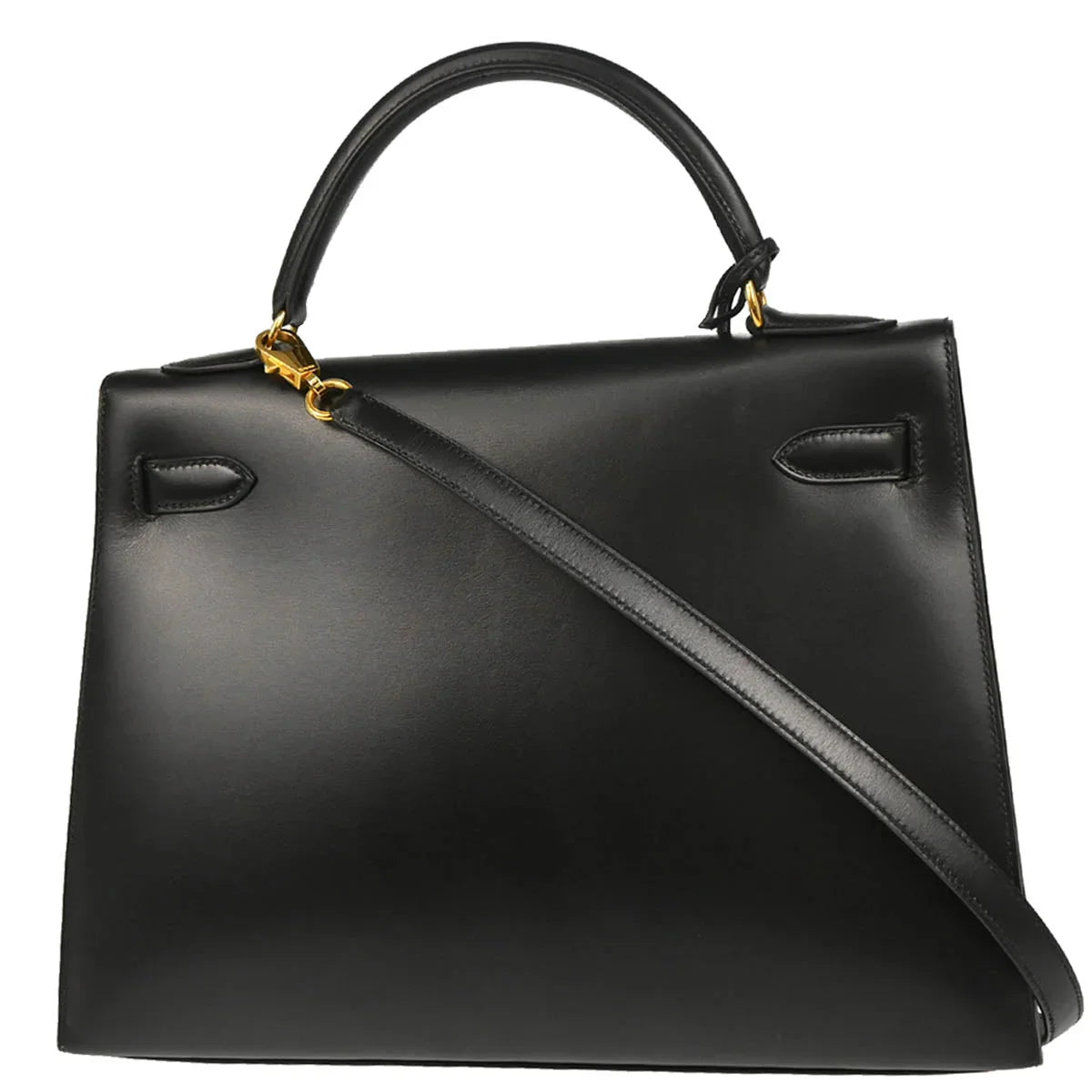 Hermes Black Box Calf Kelly 32 Sellier Handbag