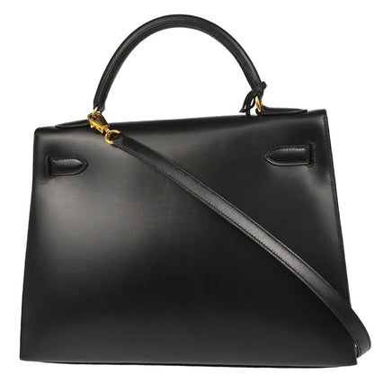 Hermes Black Box Calf Kelly 32 Sellier Handbag