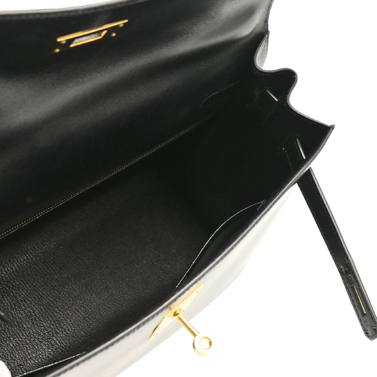 Hermes 1998 Black Box Calf Kelly 32 Sellier Handbag