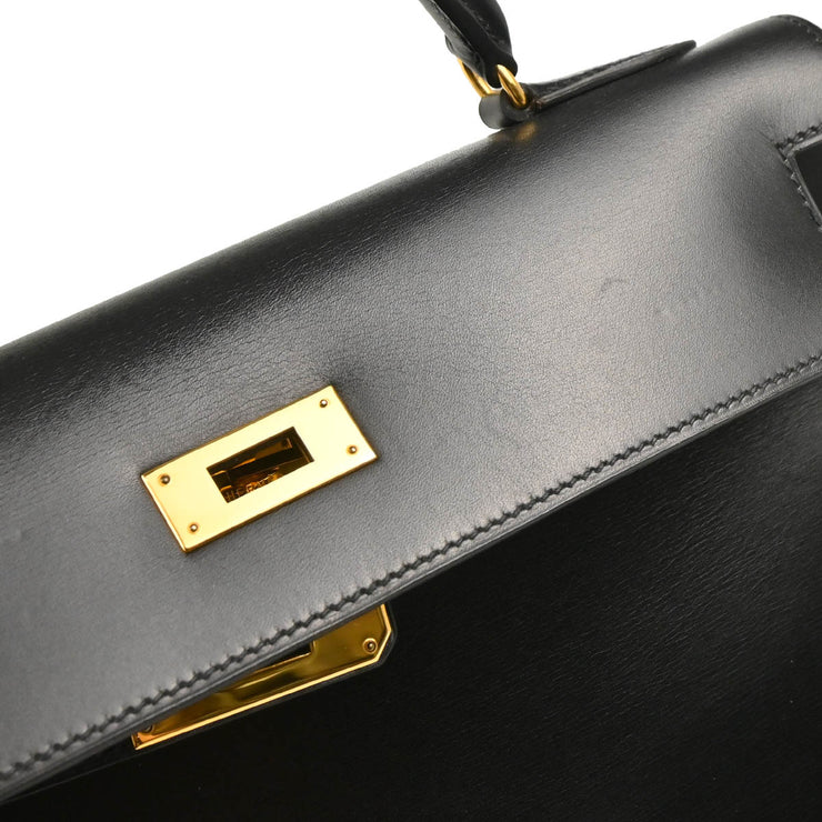 Hermes 1998 Black Box Calf Kelly 32 Sellier Handbag