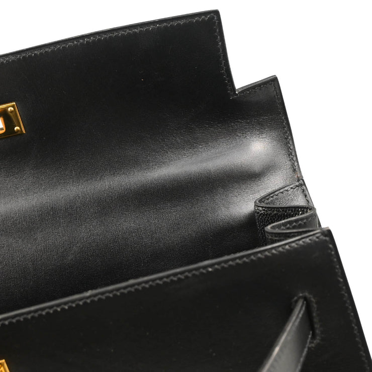 Hermes 1998 Black Box Calf Kelly 32 Sellier Handbag