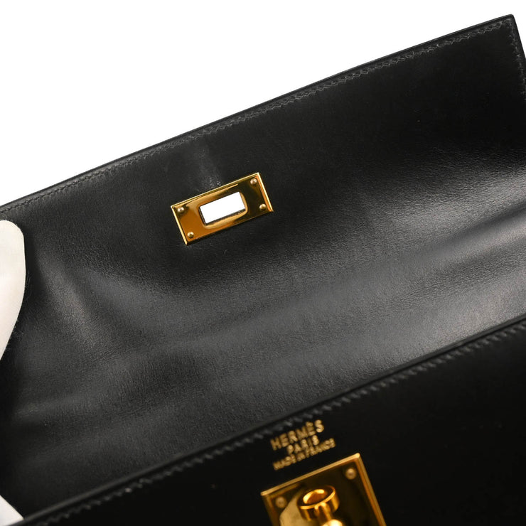Hermes 1998 Black Box Calf Kelly 32 Sellier Handbag