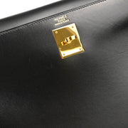 Hermes 1998 Black Box Calf Kelly 32 Sellier Handbag