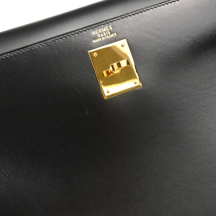Hermes 1998 Black Box Calf Kelly 32 Sellier Handbag