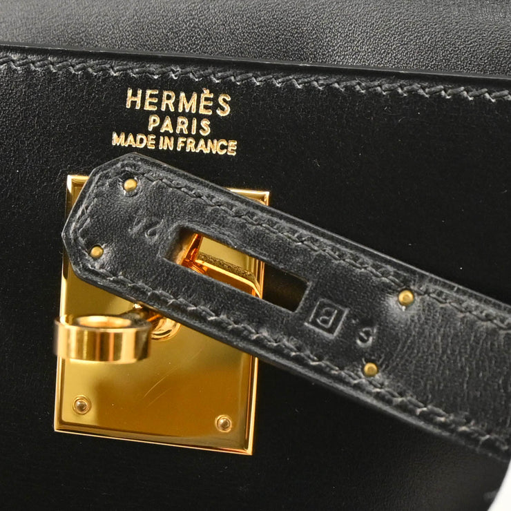 Hermes 1998 Black Box Calf Kelly 32 Sellier Handbag