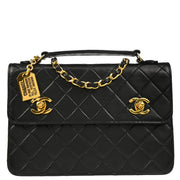 Chanel 1989-1991 Black Lambskin 2way Shoulder Handbag
