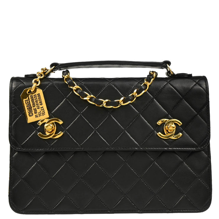 Chanel 1989-1991 Black Lambskin 2way Shoulder Handbag