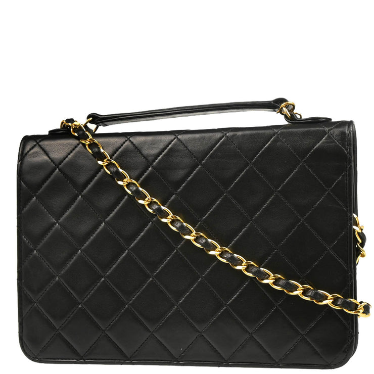 Chanel 1989-1991 Black Lambskin 2way Shoulder Handbag