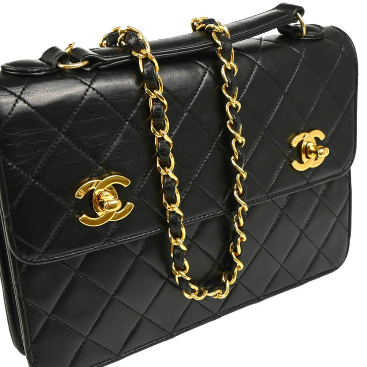 Chanel 1989-1991 Black Lambskin 2way Shoulder Handbag