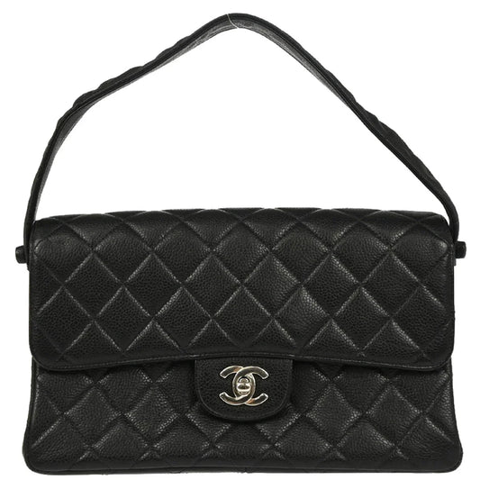 Chanel Black Caviar Double Sided Classic Flap Shoulder Bag