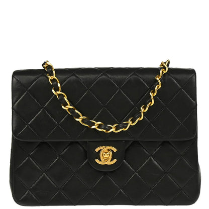 Chanel Black Lambskin Classic Square Flap Shoulder Bag
