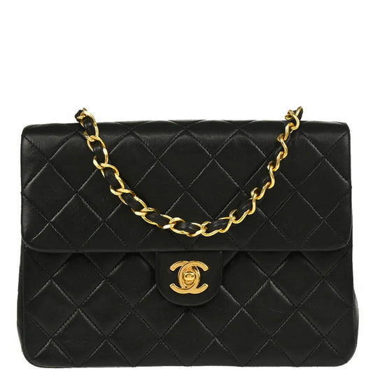 Chanel Black Lambskin Classic Square Flap Shoulder Bag