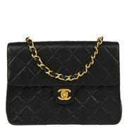 Chanel 1989-1991 Black Lambskin Classic Square Flap Shoulder Bag