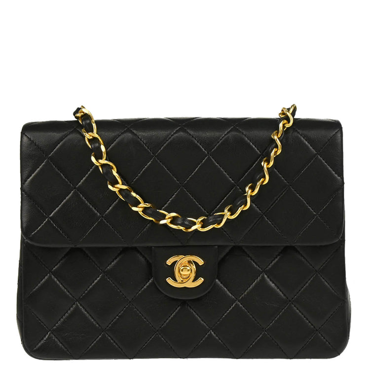 Chanel 1989-1991 Black Lambskin Classic Square Flap Shoulder Bag