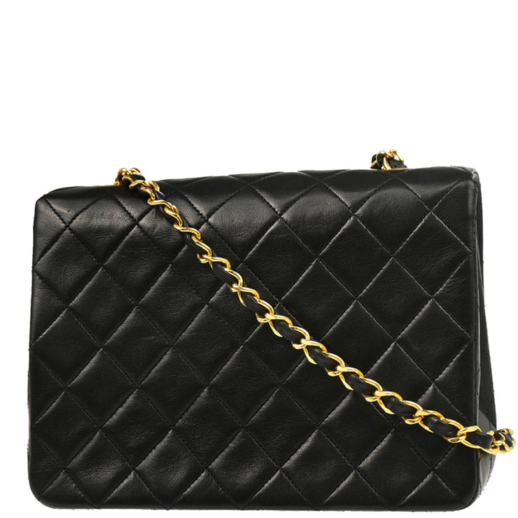 Chanel 1989-1991 Black Lambskin Classic Square Flap Shoulder Bag