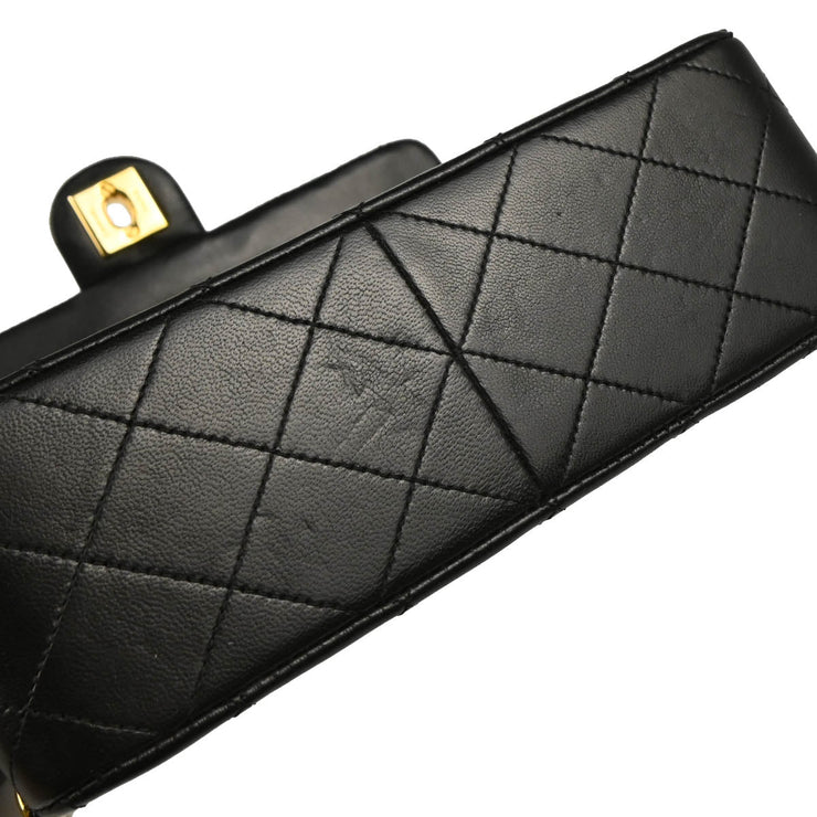 Chanel 1989-1991 Black Lambskin Classic Square Flap Shoulder Bag