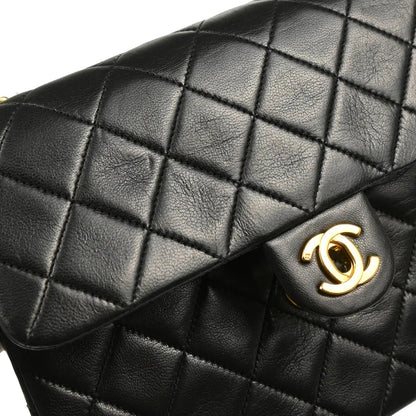 Chanel Black Lambskin Classic Square Flap Shoulder Bag