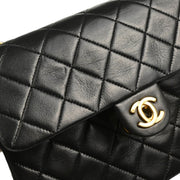 Chanel 1989-1991 Black Lambskin Classic Square Flap Shoulder Bag