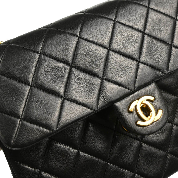 Chanel 1989-1991 Black Lambskin Classic Square Flap Shoulder Bag