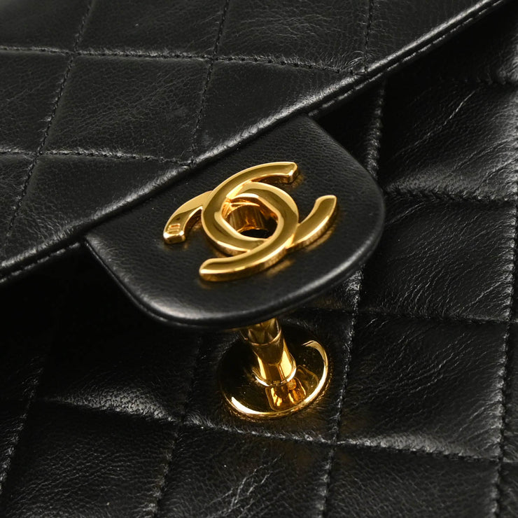 Chanel 1989-1991 Black Lambskin Classic Square Flap Shoulder Bag