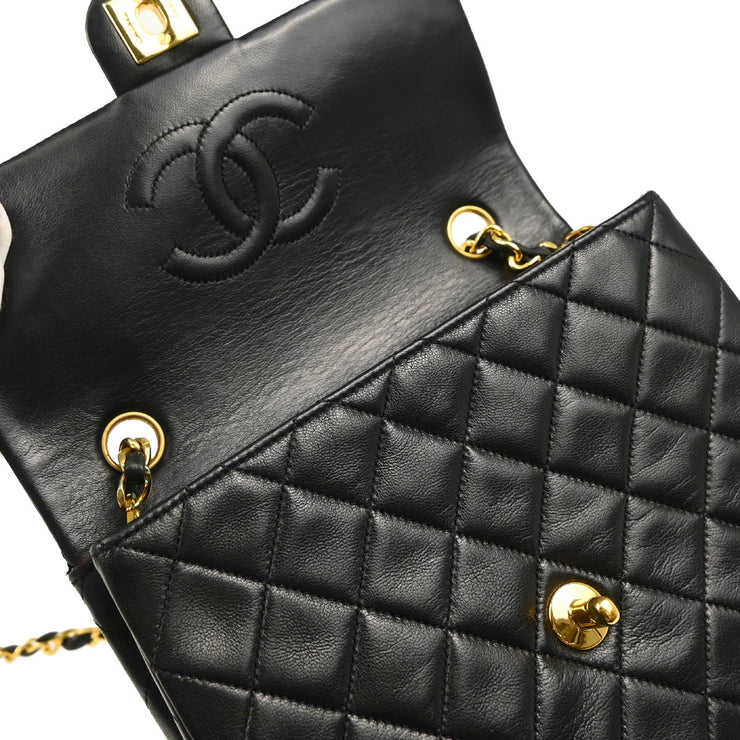 Chanel 1989-1991 Black Lambskin Classic Square Flap Shoulder Bag