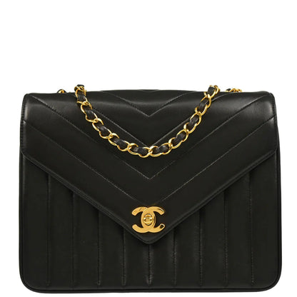 Chanel Black Lambskin Chevron Shoulder Bag
