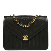 Chanel 1991-1994 Black Lambskin Chevron Shoulder Bag