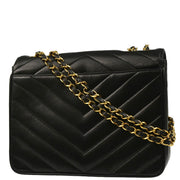 Chanel 1991-1994 Black Lambskin Chevron Shoulder Bag
