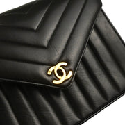 Chanel 1991-1994 Black Lambskin Chevron Shoulder Bag