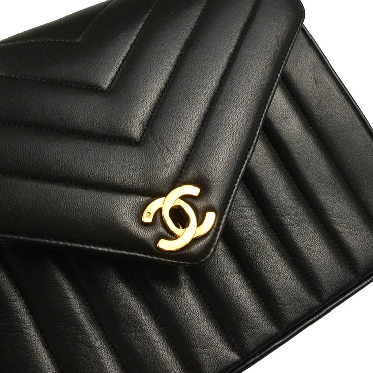 Chanel 1991-1994 Black Lambskin Chevron Shoulder Bag
