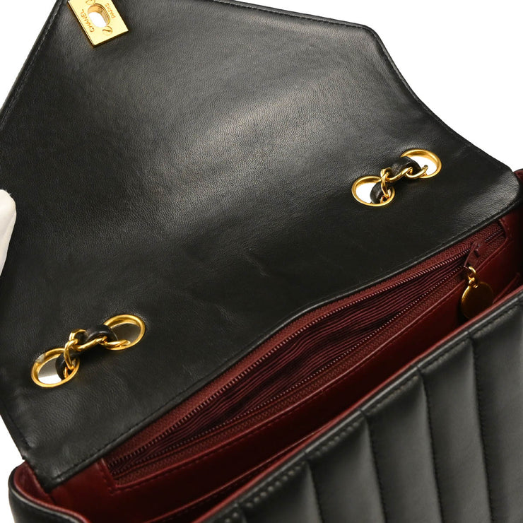 Chanel 1991-1994 Black Lambskin Chevron Shoulder Bag