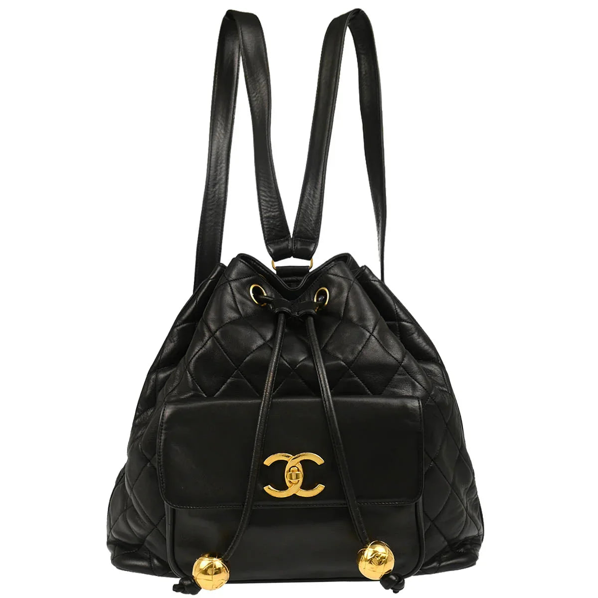Chanel Black Lambskin Drawstring Backpack
