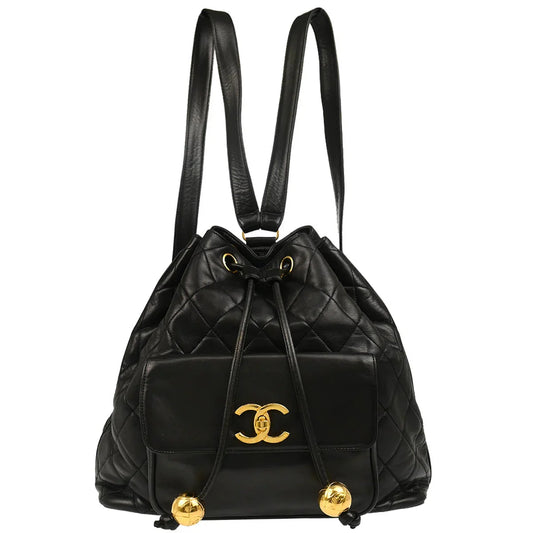 Chanel Black Lambskin Drawstring Backpack