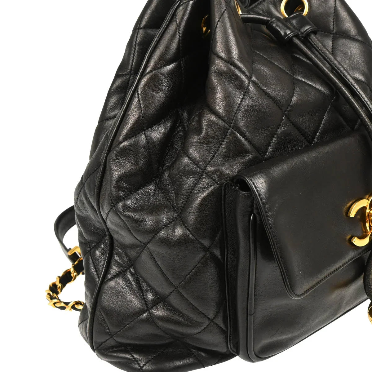Chanel Black Lambskin Drawstring Backpack