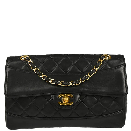 Chanel Black Lambskin Single Flap Shoulder Bag